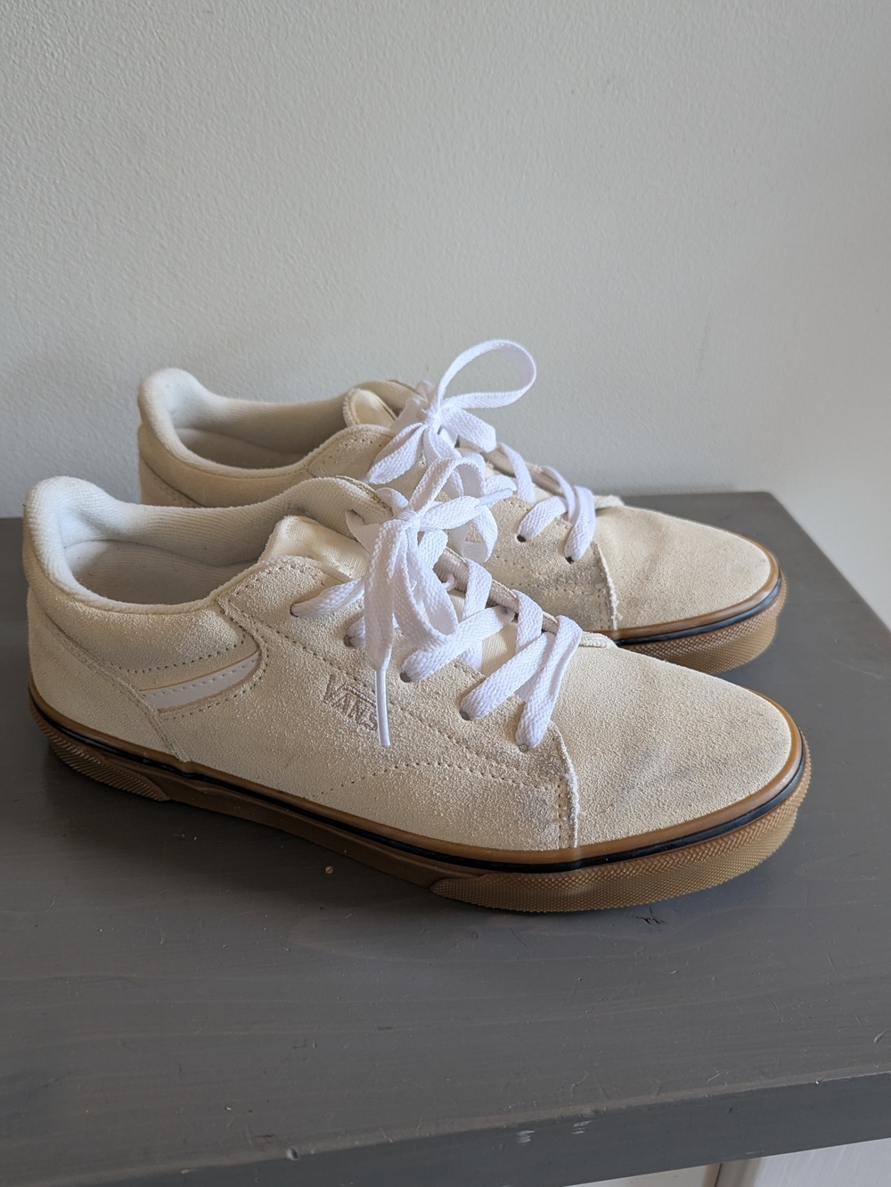 Vans Cream Suede Low-Top Sneakers with Gum Sole